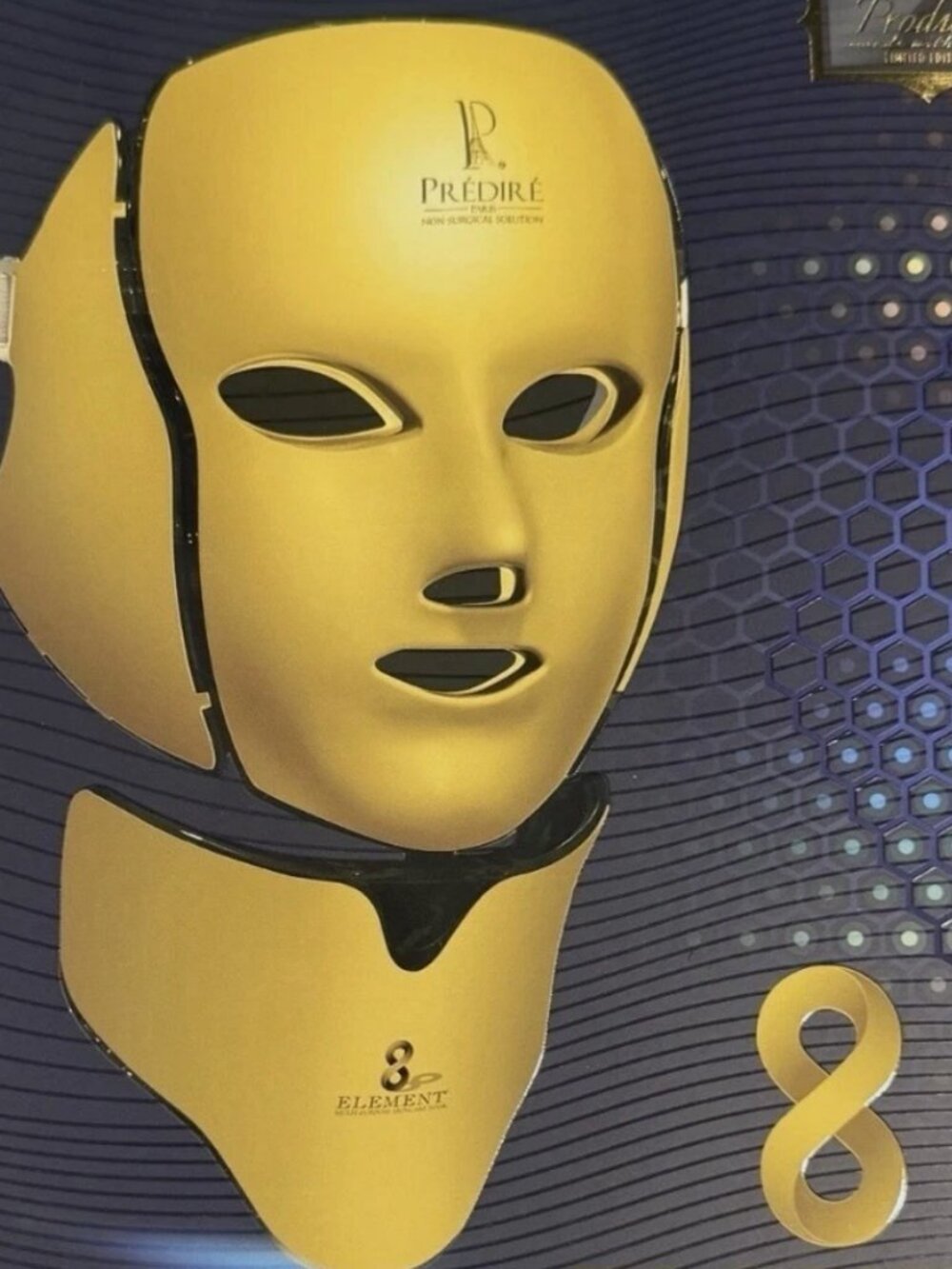 Predire Paris 8 Element LED Face Neck Skincare Mask w/ Remote NIB Gold